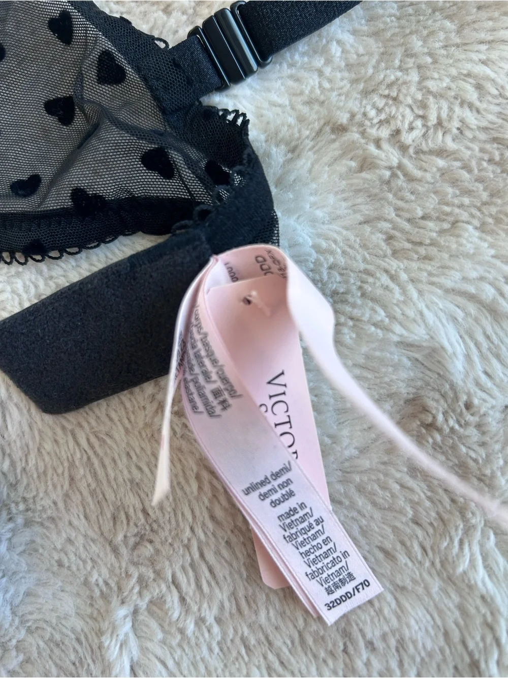 Victoria's Secret Black Heart Mesh Bra & Bikini Set with Pink Accents